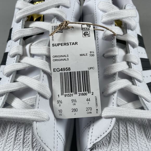Adidas Superstar Mens 10 White Black Gold Leather Casual Sneaker Athletic EG4958 - Picture 8 of 8